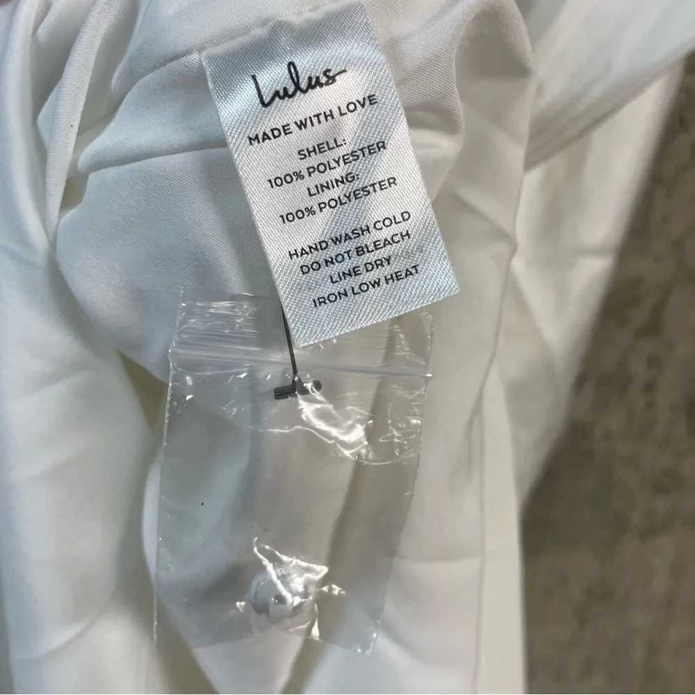 LULUS Women's Satin Deep V-Neck Halter Slit Maxi Dress Size L In White - Picture 5 of 7